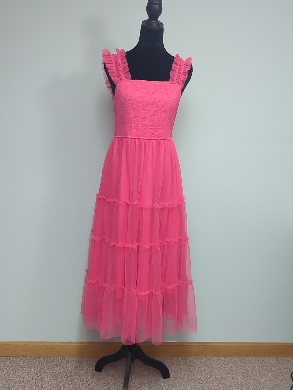 Pink Ruffled Tiered Midi Dress - Picture 2 of 8